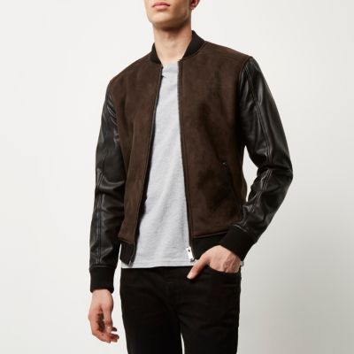 Dark brown leather-look borg-lined jacket